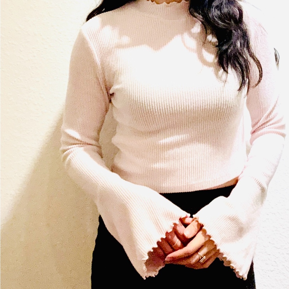 Pink Ribbed Long Sleeve Top
